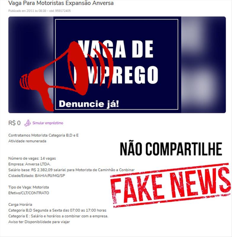 Aviso de anúncio falso no site da OLX - Foto: Divulgação